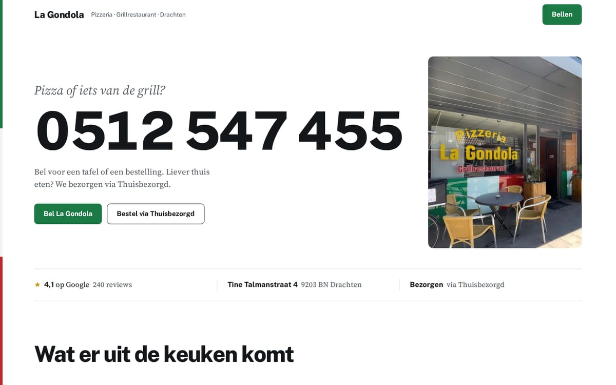 Richting B op een laptop: wit, met het telefoonnummer groot bovenaan